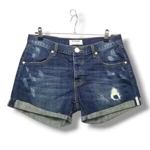 One Teaspoon Denim Jean Shorts 28 Dark Wash Blue Button Fly‎ Short